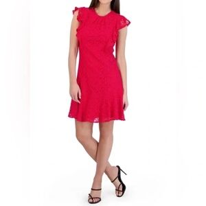 NEW Julia Jordan Red Christmas Holiday Drop waist Ruffle Sleeve Lace Dress 16